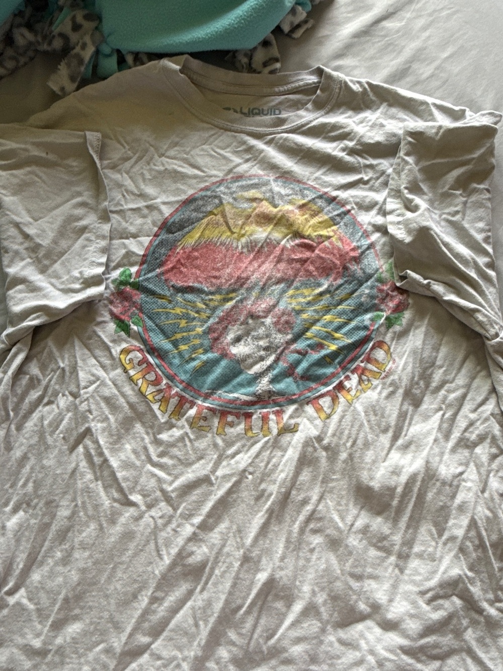 Liquid Blue Light Gray Tee with Teal Logo Print